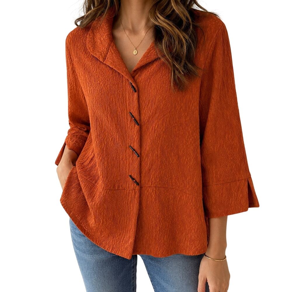 Moonlight by Y&S Large Burnt Orange Wearable Art Blouse Shirt Top Fall Harvest